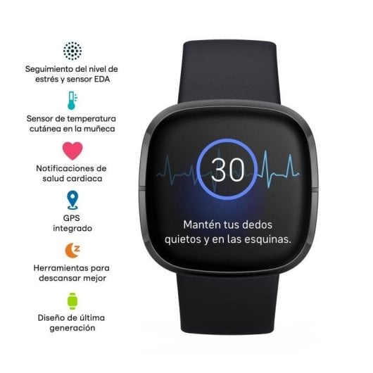 Fitbit Sense GPS NFC Bluetooth 40mm AMOLED Carbone/Graphite S/L Pulsomètre SpO2 Étanche 50m