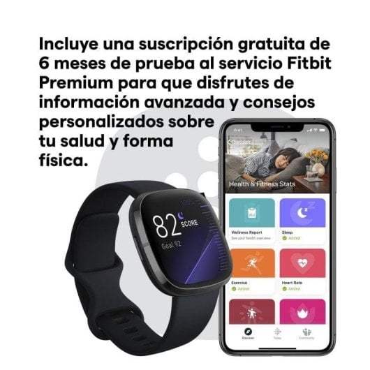 Fitbit Sense GPS NFC Bluetooth 40mm AMOLED Carbone/Graphite S/L Pulsomètre SpO2 Étanche 50m