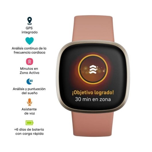 Fitbit Versa 3 Bluetooth GPS NFC 40mm AMOLED Gold/Rosa S/M Wasserdicht Herzfrequenz Schlafmonitor