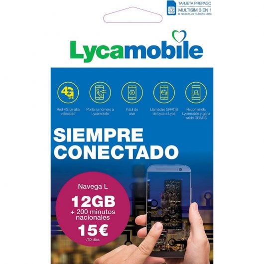Lycamobile Tarjeta Prepago Multi SIM Plan Nacional Navega L 12GB Datos + 200 Minutos Llamadas