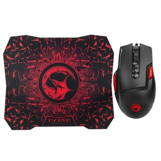 Scorpion M355+G1 Pack Mouse da gioco RGB 6400 DPI + Nero/Rosso opaco