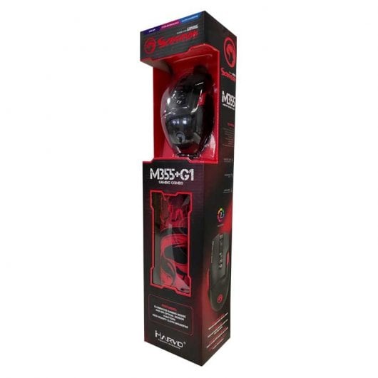 Scorpion M355+G1 Pack Ratón Gaming RGB 6400 DPI + Alfombrilla Negra/Roja