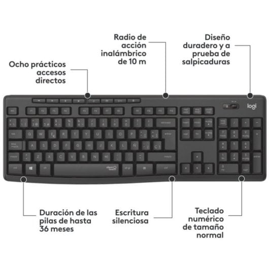 Tastiera a membrana Logitech MK295 Silent Touch Layout ES con mouse wireless e tasti silenziosi