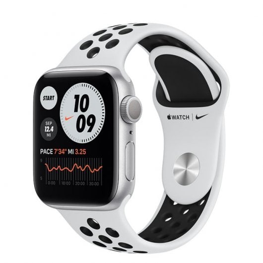 Apple Watch Nike Series 6 GPS 40 mm en aluminium argenté avec bracelet sport Nike platine pur/noir