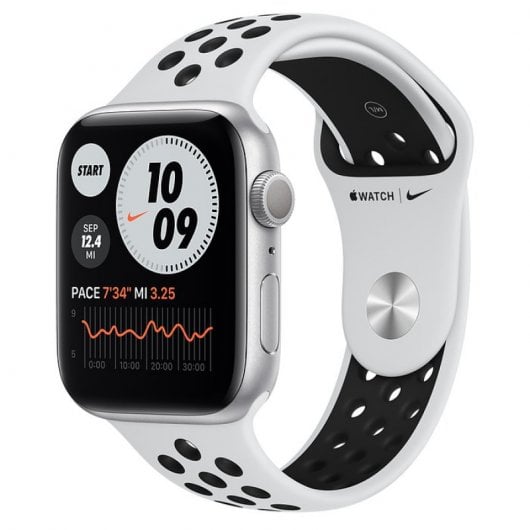 Apple Watch Nike Series 6 GPS 44mm Alumínio em Prateado com Bracelete Nike Sport Platina Puro/Preto