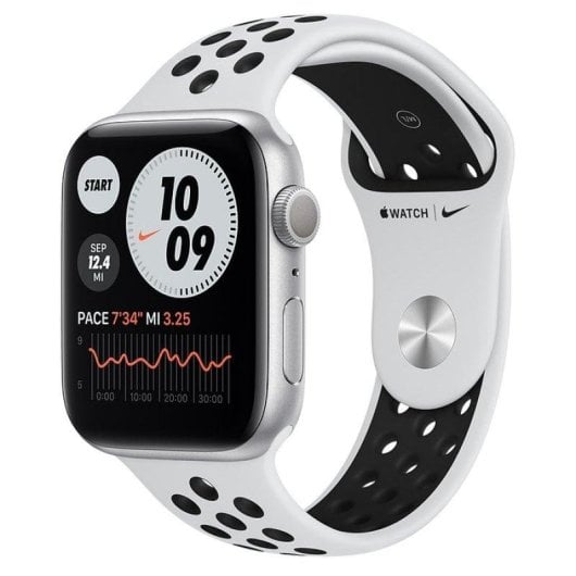 Apple Watch Nike Series 6 GPS 44mm Retina OLED Argento Cinturino Nike Sport Platino Nero S/M Resistenza Acqua 50m SpO2 ECG