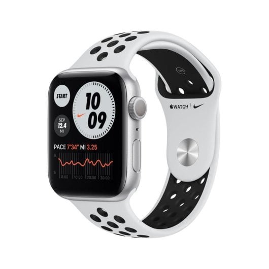 Apple Watch Nike Series 6 GPS 44mm Retina OLED Argento Cinturino Nike Sport Platino Nero S/M Resistenza Acqua 50m SpO2 ECG