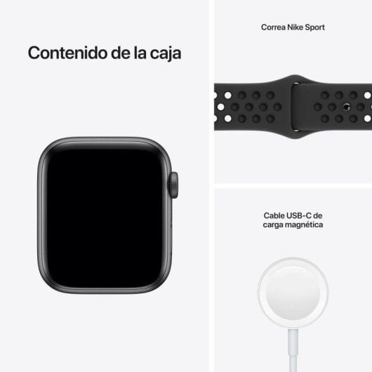 Apple Watch SE Nike GPS NFC 44mm OLED Aluminium Gris Bracelet Antracite/Noir M Étanche 50m Pulsomètre Suivi Sommeil
