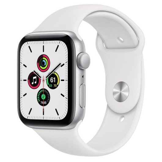 Apple Watch SE GPS 44mm Aluminio en Plata con Correa Deportiva Blanca