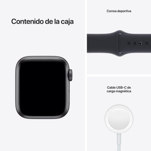 Apple Watch SE GPS 44mm Retina OLED Alumínio Cinzento com Correia Preta Resistência à Água 50m