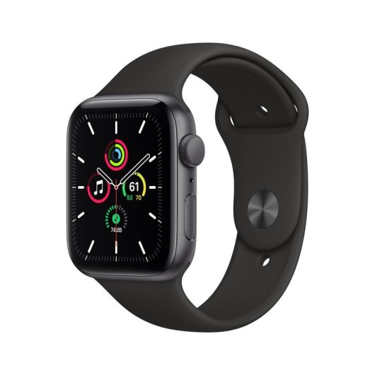 Apple Watch SE GPS 44mm Retina OLED Alumínio Cinzento com Correia Preta Resistência à Água 50m