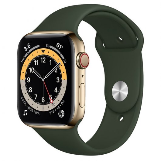 Apple Watch Series 6 GPS + Cellular 44mm Acero Inoxidable en Oro Correa Deportiva Verde Chipre