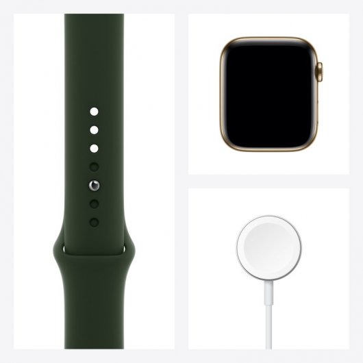 Apple Watch Series 6 GPS + Cellular 44mm Acero Inoxidable en Oro Correa Deportiva Verde Chipre