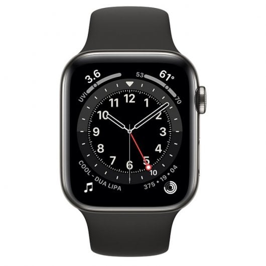 Apple Watch Series 6 GPS + Cellular 44mm Aço Inoxidável em Grafite com Bracelete Desportiva Preta