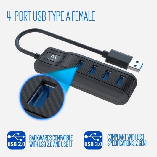 Ewent EW1138 Hub 4 Puertos USB 3.2 Gen1 (USB 3.0) Negro