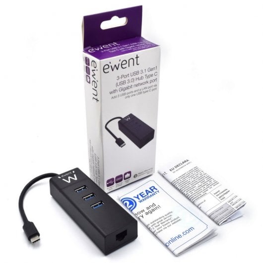 Ewent EW1141 hub & concentrateur USB 3.2 Gen 1 (3.1 Gen 1) Type-C 5000 Mbit/s Noir