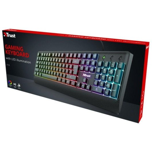 Teclado Trust Ziva Rainbow de membrana com iluminação LED multicolor e teclas multimédia