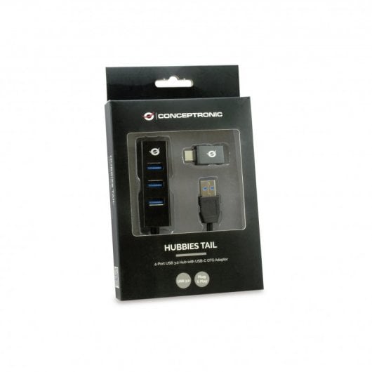 Conceptronic Hubbies Concentrador USB 3.0 x4 con Adaptador OTG USB-C