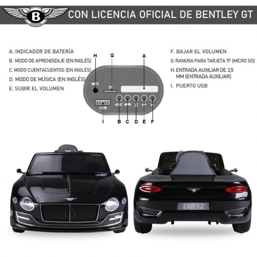 HomCom Bentley GT Coche Eléctrico Negro
