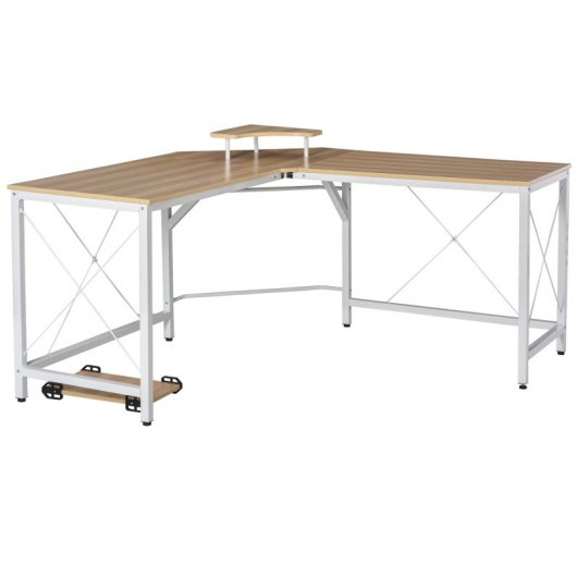 HomCom Mesa Esquinera de Oficina 150x150x76cm Madera/Blanca
