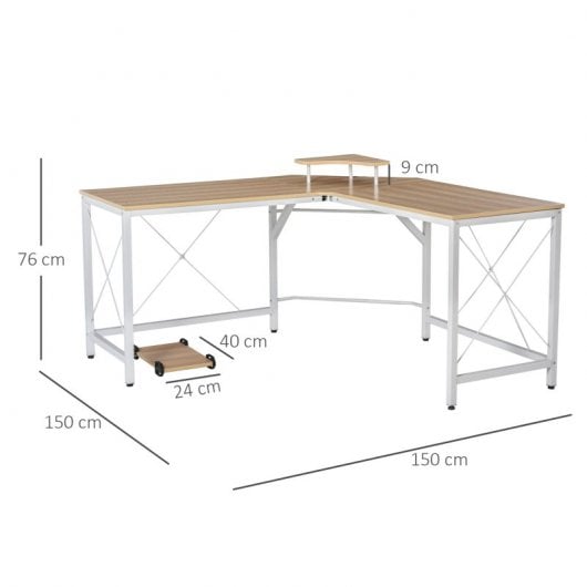 HomCom Mesa Esquinera de Oficina 150x150x76cm Madera/Blanca