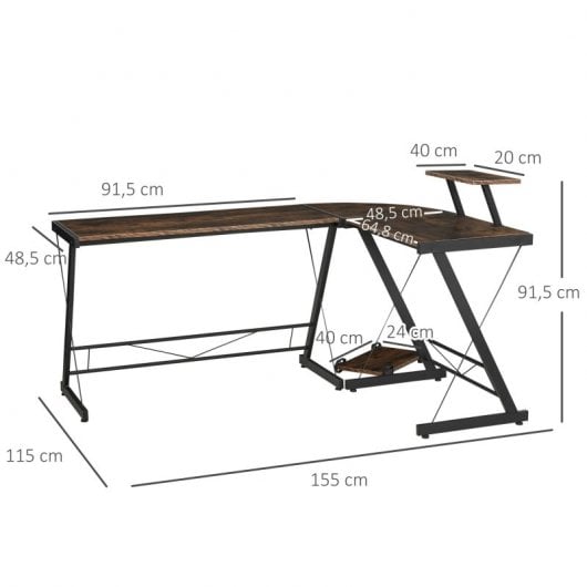 HomCom Mesa de Canto de Escritório 155x115x91.5cm Castanha/Preta