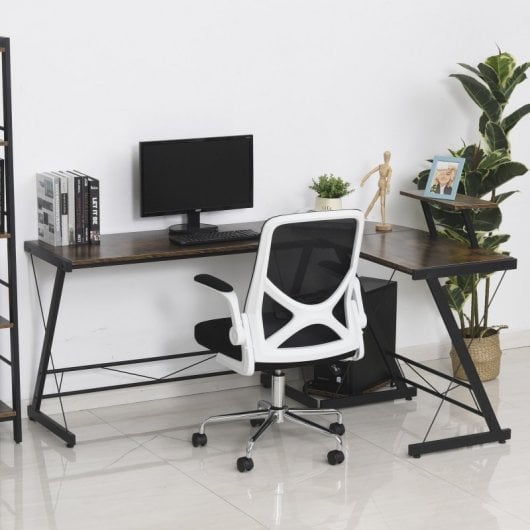 HomCom Mesa de Canto de Escritório 155x115x91.5cm Castanha/Preta