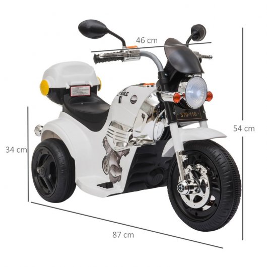 HomCom Triciclo Moto Eléctrico Blanco con Maletero