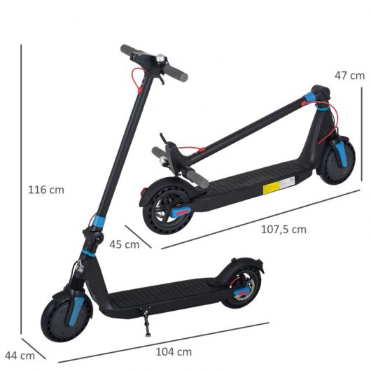 HomCom Patinete Eléctrico Plegable con Luz Negro