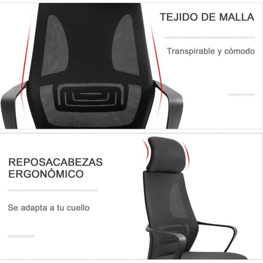 Vinsetto Silla de Oficina Ergonómica Negra