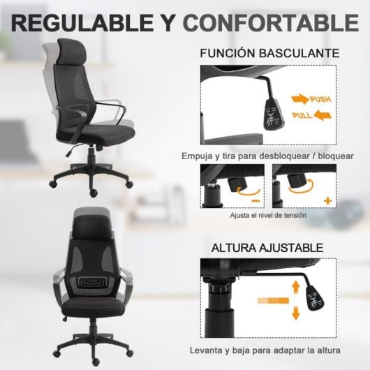 Vinsetto Silla de Oficina Ergonómica Negra