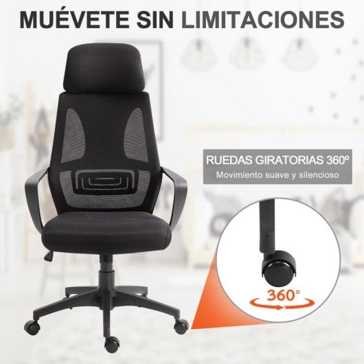 Vinsetto Silla de Oficina Ergonómica Negra