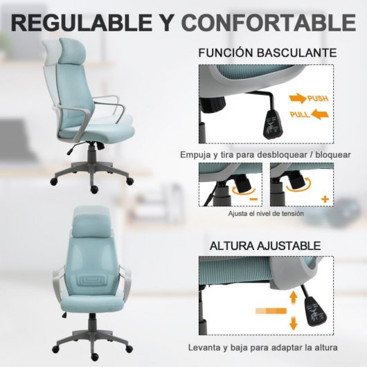 Vinsetto Silla de Oficina Ergonómica Azul