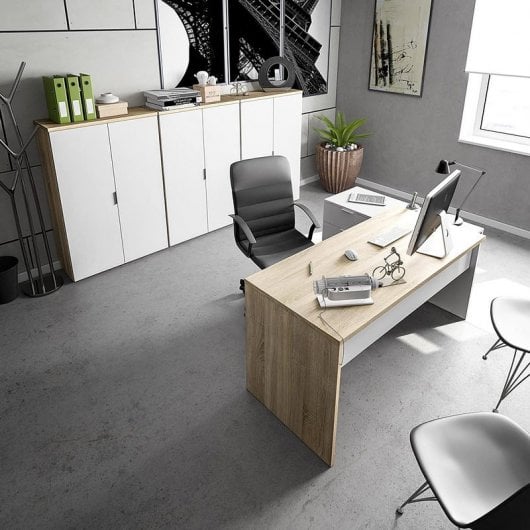 Habitdesign Office Buc Escritorio de Oficina 145x108x73cm Blanco/Roble Canadian