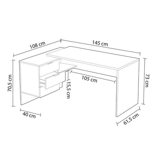Habitdesign Office Buc Escritorio de Oficina 145x108x73cm Blanco/Roble Canadian