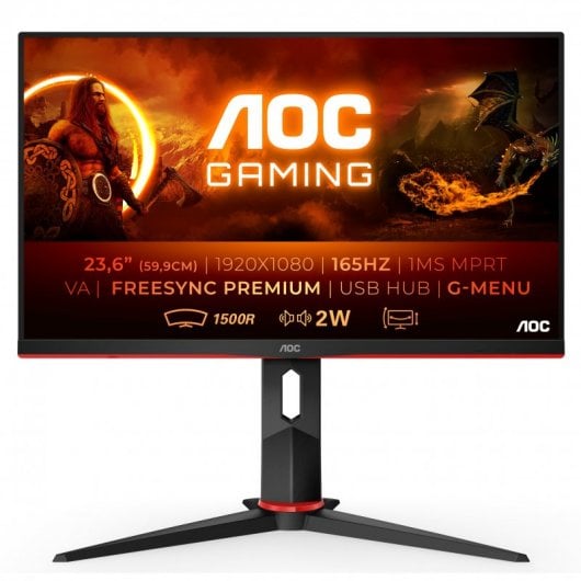 AOC G2 C24G2U/BK Monitor PC 59,9 cm (23.6") 1920 x 1080 Pixel Full HD LED Nero, Rosso