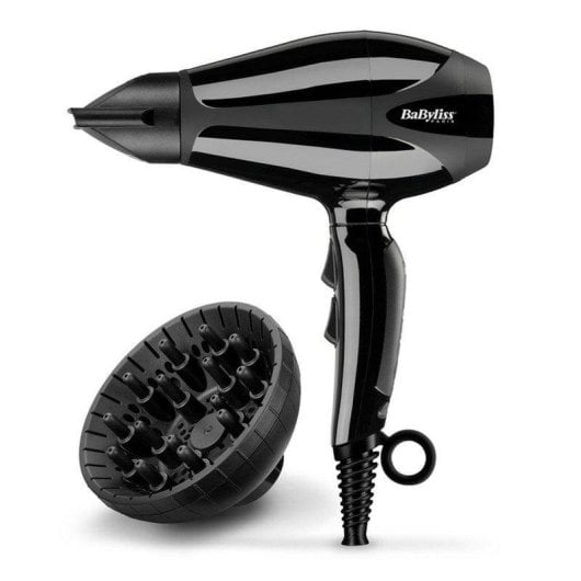 Professioneller Föhn BaByliss Compact Pro 2400 2400W 2 Temperaturstufen 2 Geschwindigkeiten Ionen-Technologie Diffusor Schwarz