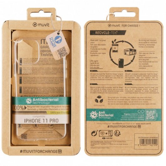 Muvit Funda Recycletek Transparente Antibacteriana para Apple iPhone 11 Pro