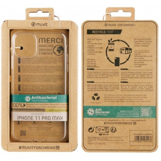Muvit Funda Recycletek Transparente Antibacteriana para Apple iPhone 11 Pro Max