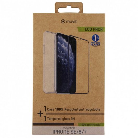 Muvit Pack Cristal Soft Capa Transparente + Protetor de Ecrã para Apple iPhone SE/8/7