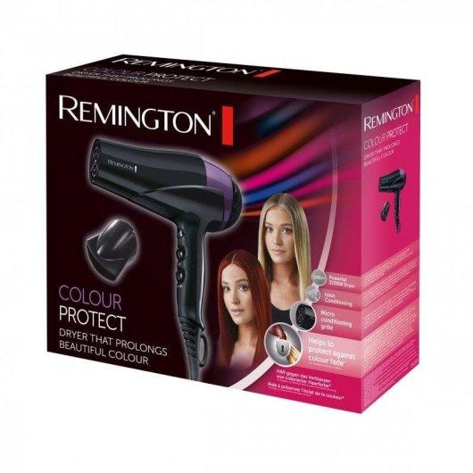 Ionen Föhn Remington D6090 Colour Protect 2200W 3 Temperaturstufen 2 Geschwindigkeiten Kaltstufe Schwarz Violett