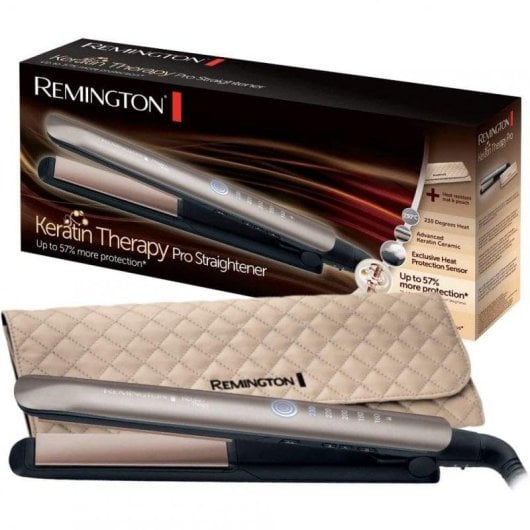 Prancha de Cabelo Cerâmica Queratina Remington S8590 230ºC 5 Definições Desligamento Automático Visor Bronze