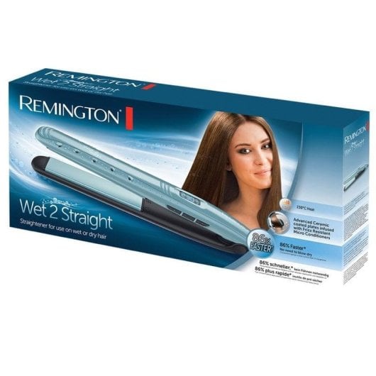 Keramik-Glätteisen Remington Wet2Straight S7300 230ºC 10 Temperaturstufen Abschaltautomatik Trocken & Nass Display Schwarz Blau