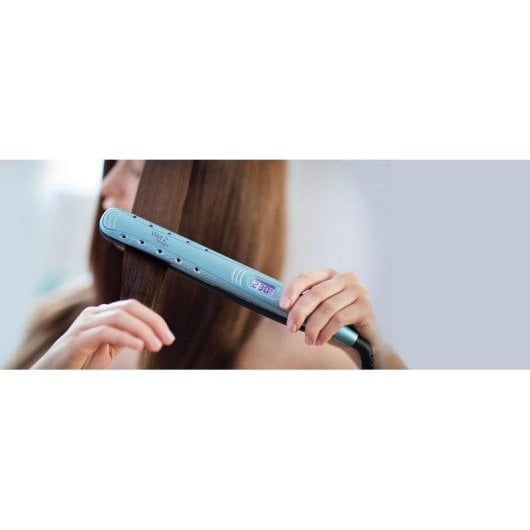 Keramik-Glätteisen Remington Wet2Straight S7300 230ºC 10 Temperaturstufen Abschaltautomatik Trocken & Nass Display Schwarz Blau