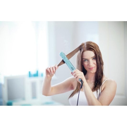 Keramik-Glätteisen Remington Wet2Straight S7300 230ºC 10 Temperaturstufen Abschaltautomatik Trocken & Nass Display Schwarz Blau