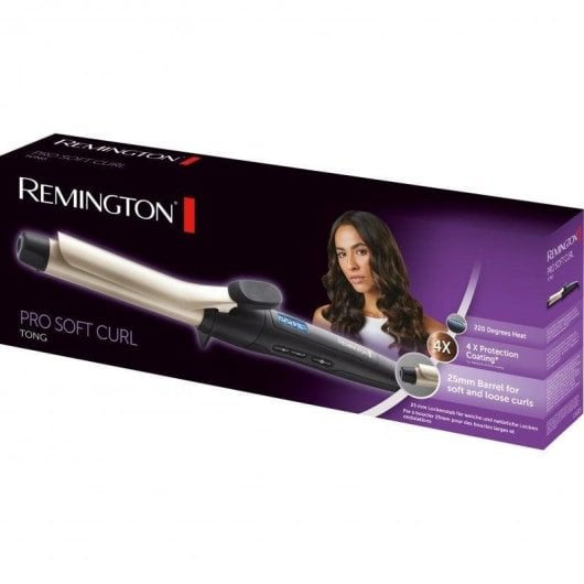 Lockenstab mit Klemme Remington Pro Soft Curl CI6325 Keramik und Turmalin 25mm 160-220°C 10 Einstellungen Schwarz und Silber