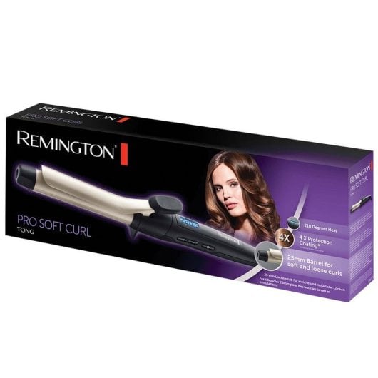 Lockenstab mit Klemme Remington Pro Soft Curl CI6325 Keramik und Turmalin 25mm 160-220°C 10 Einstellungen Schwarz und Silber