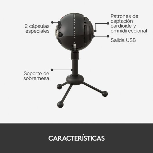 Blue Microphones Snowball Micrófono USB Negro con Dos Patrones de Captación Versátiles