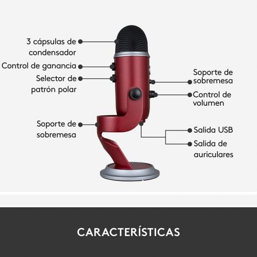 Blue Microphones Yeti Micrófono USB Rojo para Grabación y Transmisión en PC