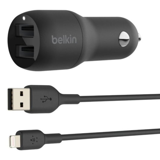 Chargeur voiture Belkin Boost Charge 24W double USB-A câble Lightning 1m noir